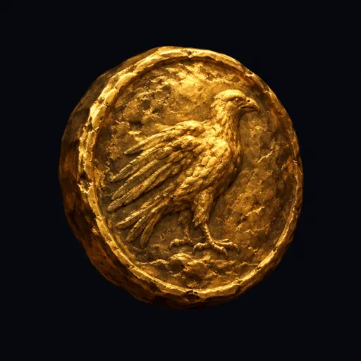 An antique gold coin in a pool of light